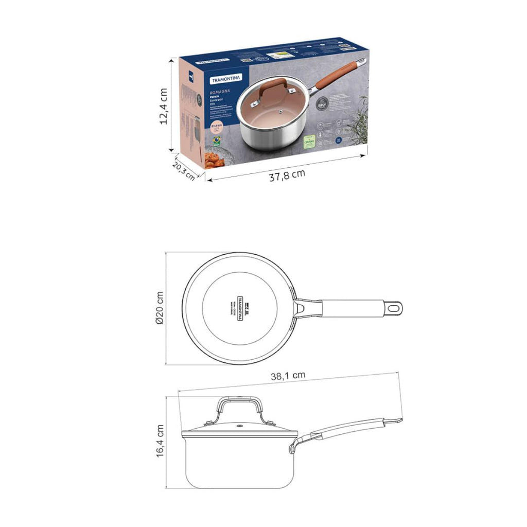 Panela Tramontina Romagna Aço Inox Cerâmico Marfim 18 cm 2,25 L
