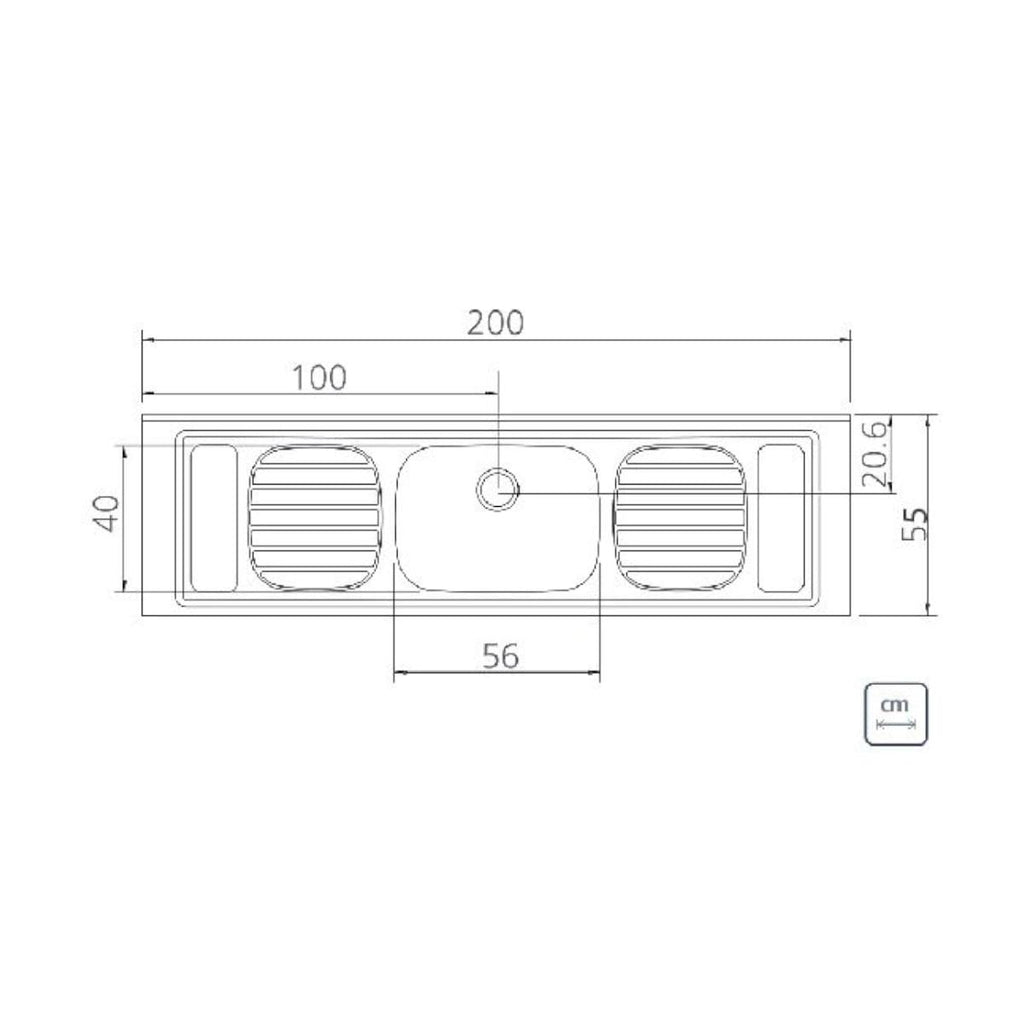 Pia de Apoio Tramontina Filo 56 Plus em Aço Inox 200 x 55 cm Standard