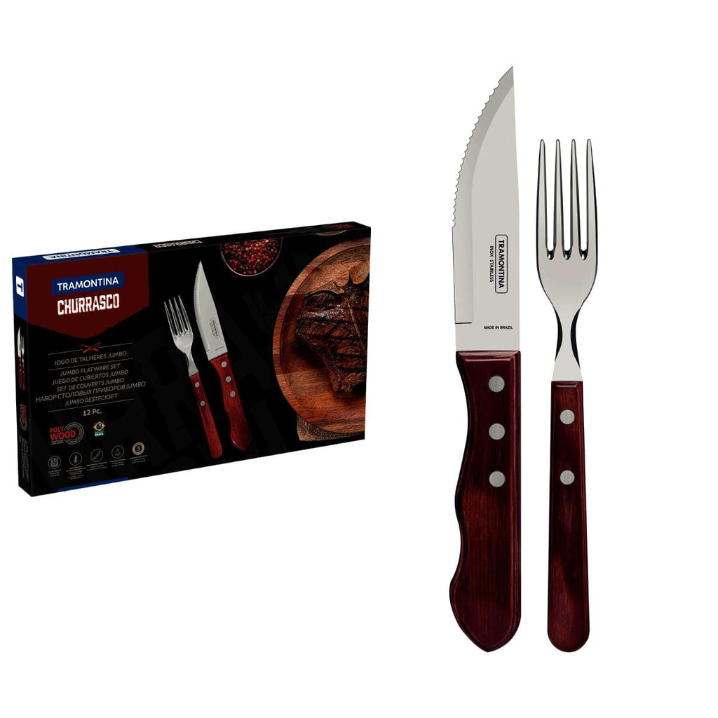 Jogo de Talheres para Churrasco Jumbo Tramontina Vermelho Polywood 12 Peças