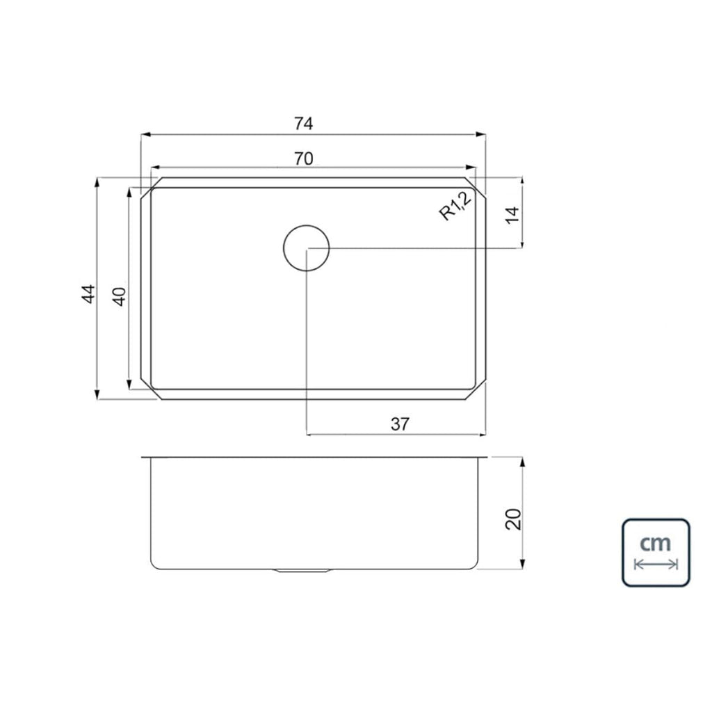 Cuba Quadrum 70 U Undermount Tramontina 70x40x20 cm em Aço Inox com Dosador de Sabão e Tábua