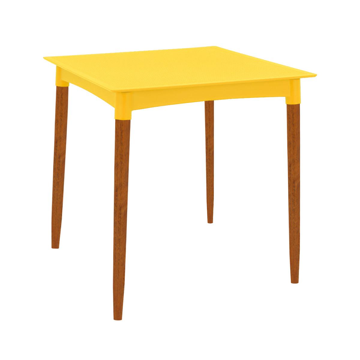 Mesa Tramontina Laura Rattan 70 cm Polipropileno Amarelo Pernas Madeira