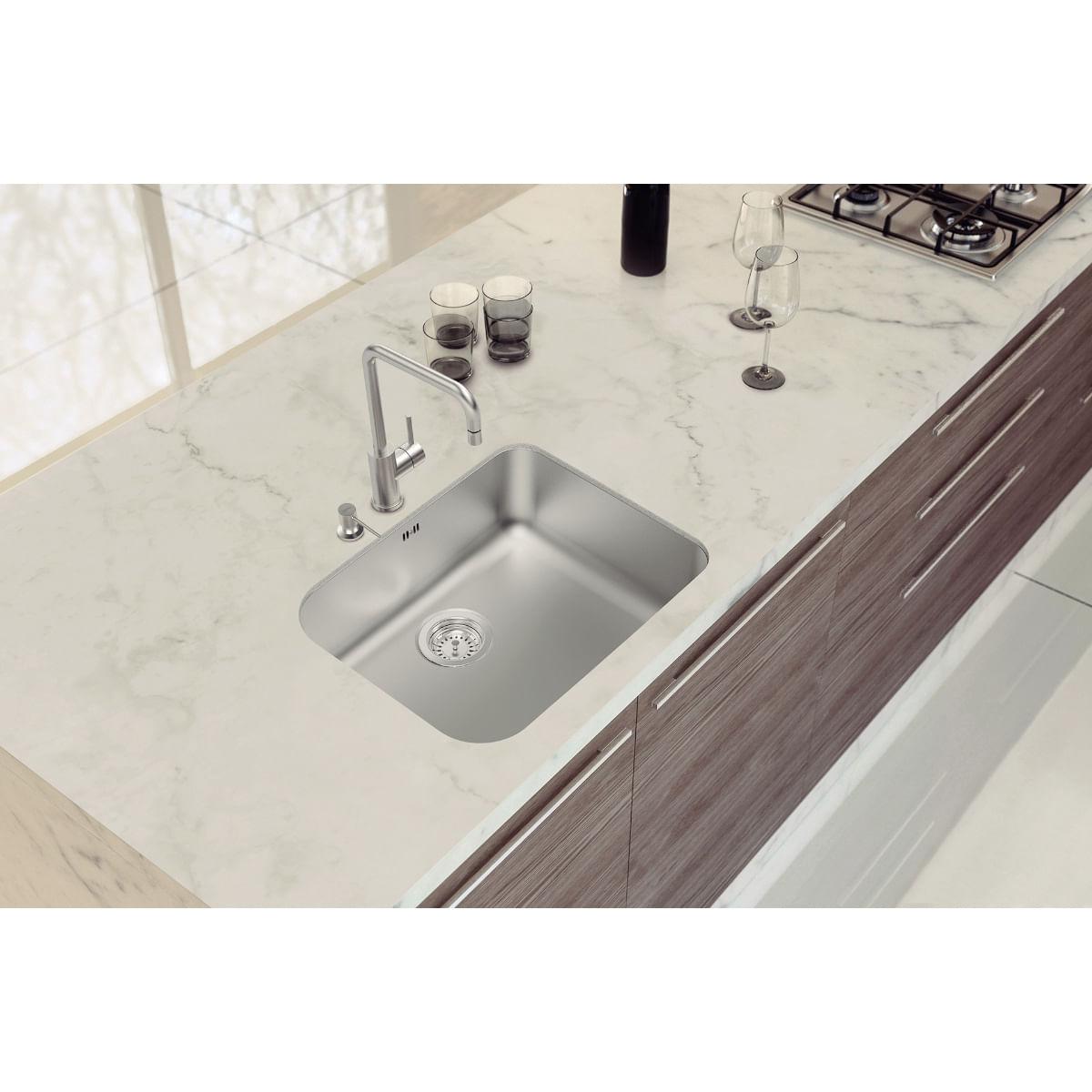 Cuba de Embutir Tramontina 50 x 40 cm Dora 50 BL em Aço Inox Acetinado com Válvula e Escape