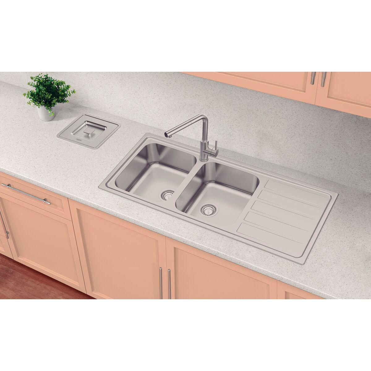 Cuba de Sobrepor Tramontina Marea Deep 2C 34 Plus 116 x 50 cm em Aço Inox Acetinado com Furo para Torneira