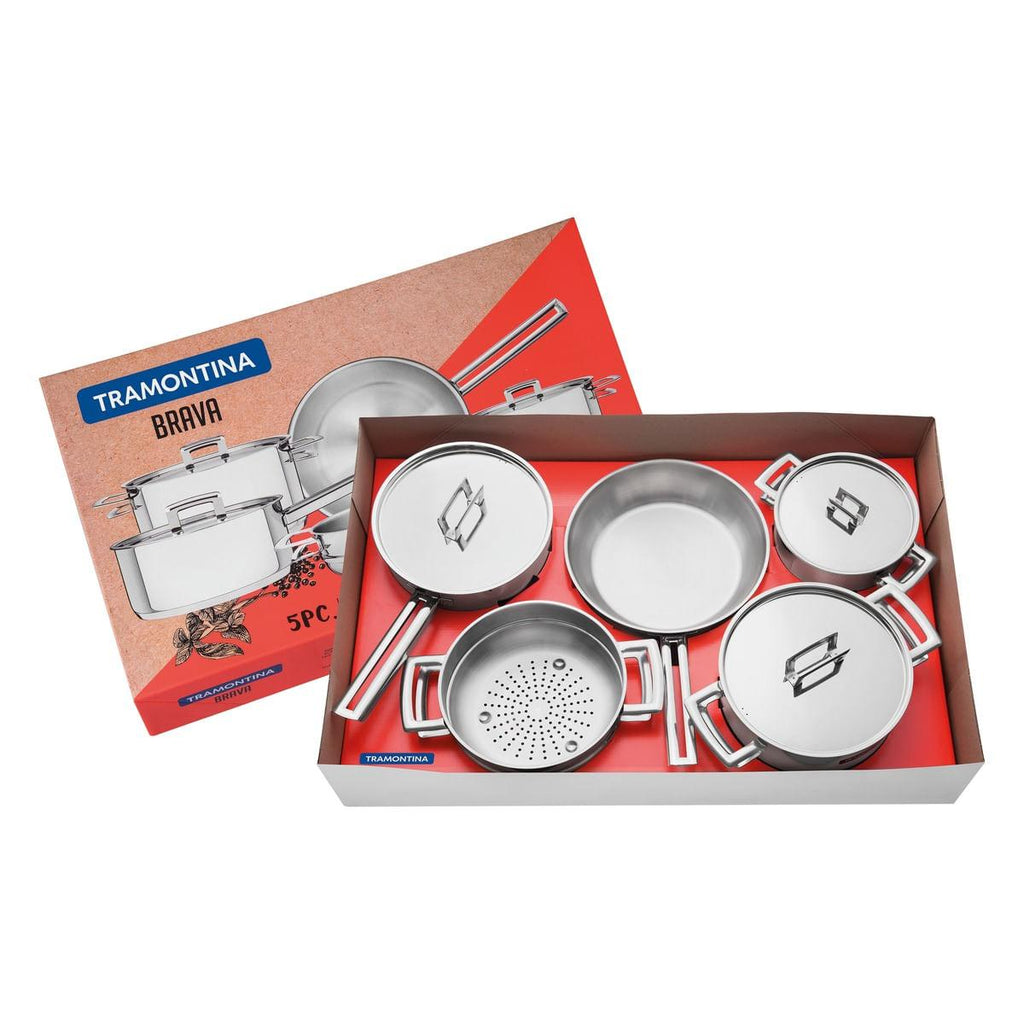 Jogo de Panelas Tramontina  em Aço Inox Fundo Triplo 5 peças Brava 65400010