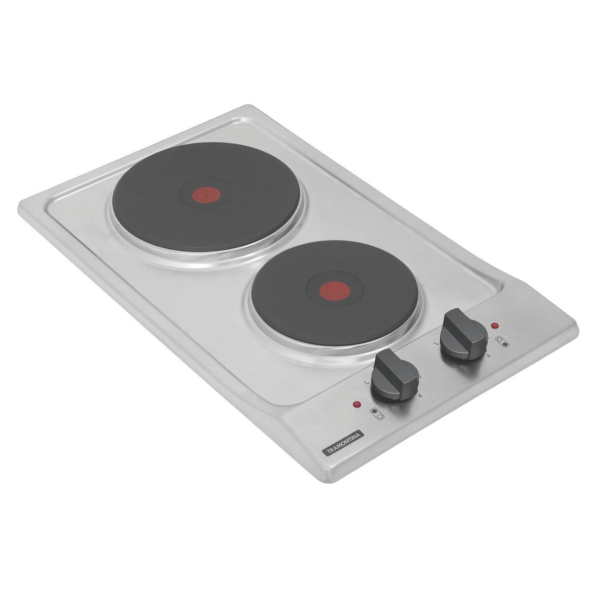 Cooktop Elétrico Tramontina Dominó em Aço Inox com 2 Placas Térmicas em Ferro Fundido