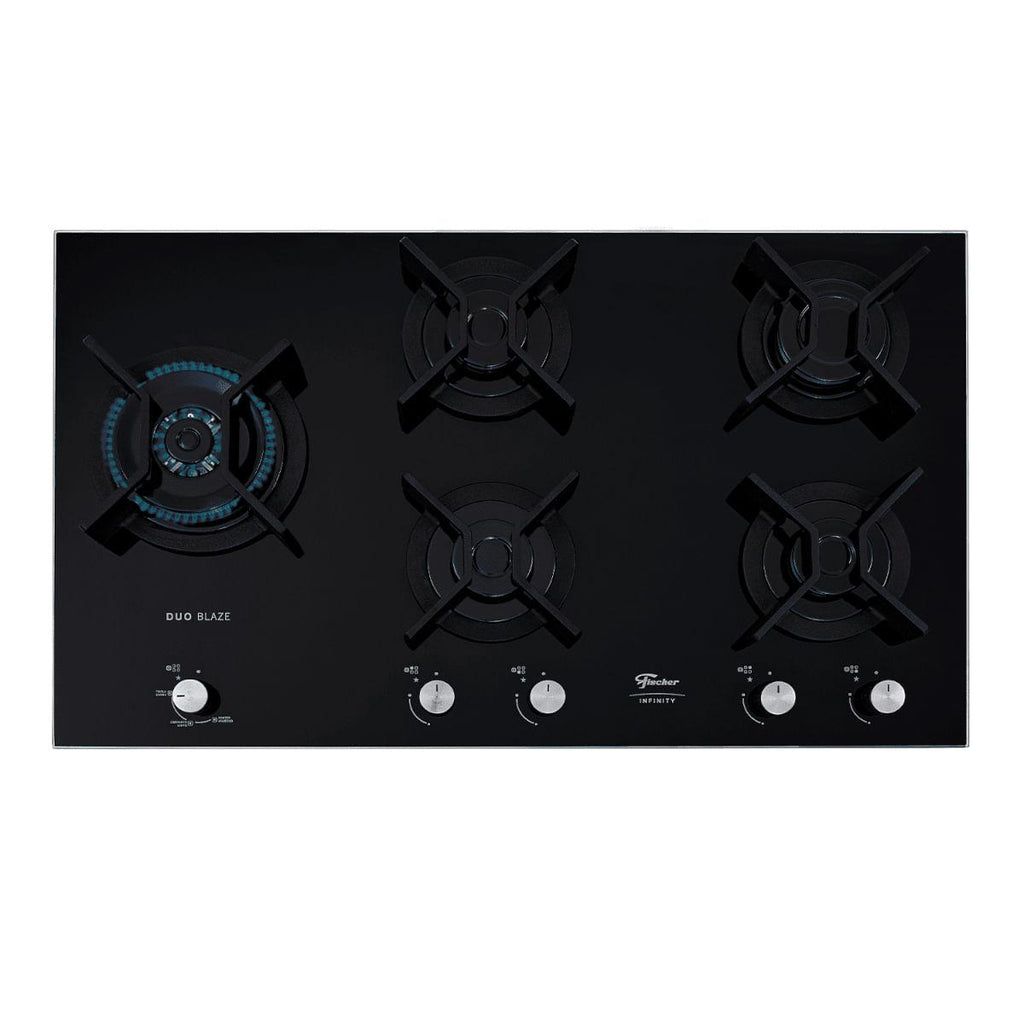 Cooktop a Gás Fischer 5 Bocas Tripla Chama Infinity Duo com Trempe de ferro fundido Mesa Vidro Bivolt