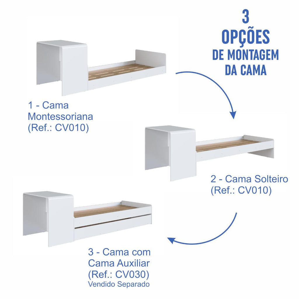 Cama Infanto Juvenil com Escrivaninha Solteiro Branco Completa Móveis