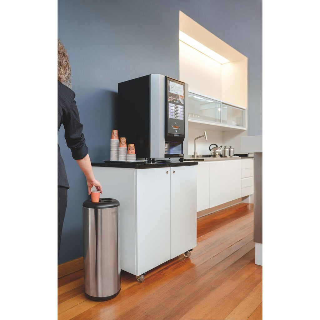 Lixeira Inox Tramontina Perugia Porta Copos Scotch Brite Base e Aro em Polipropileno 31 Litros