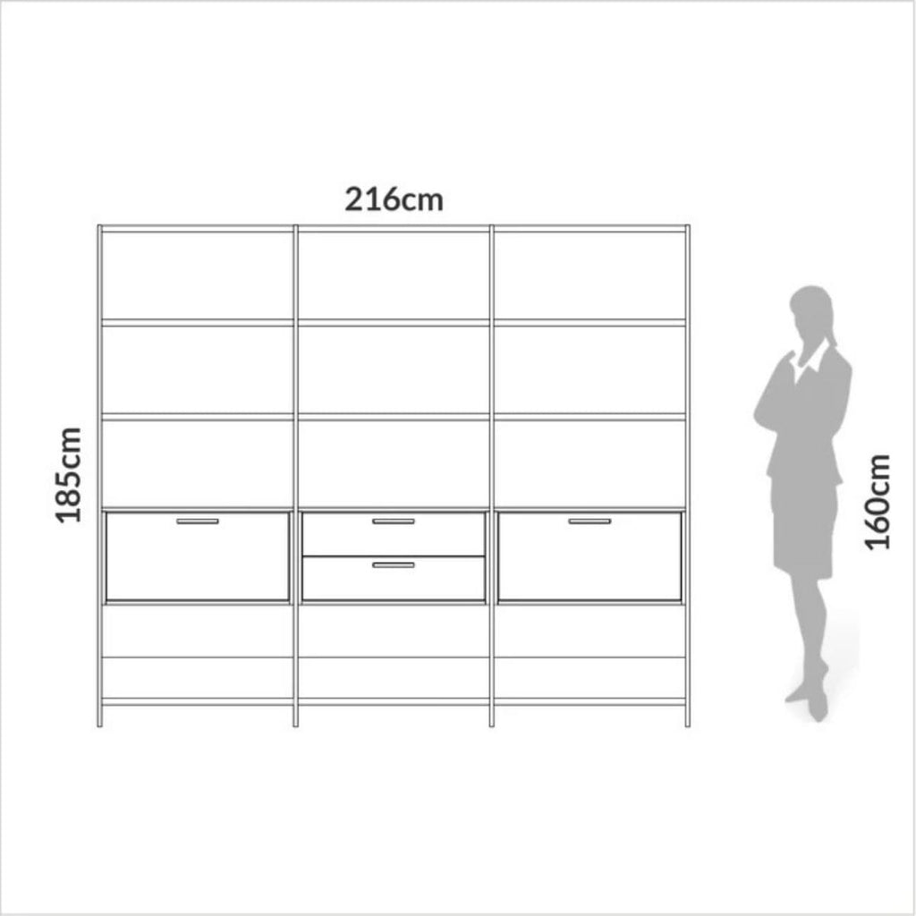 Estante 2 Portas 2 Gavetas Off White Freijó 216x32x185 cm Dalla Costa