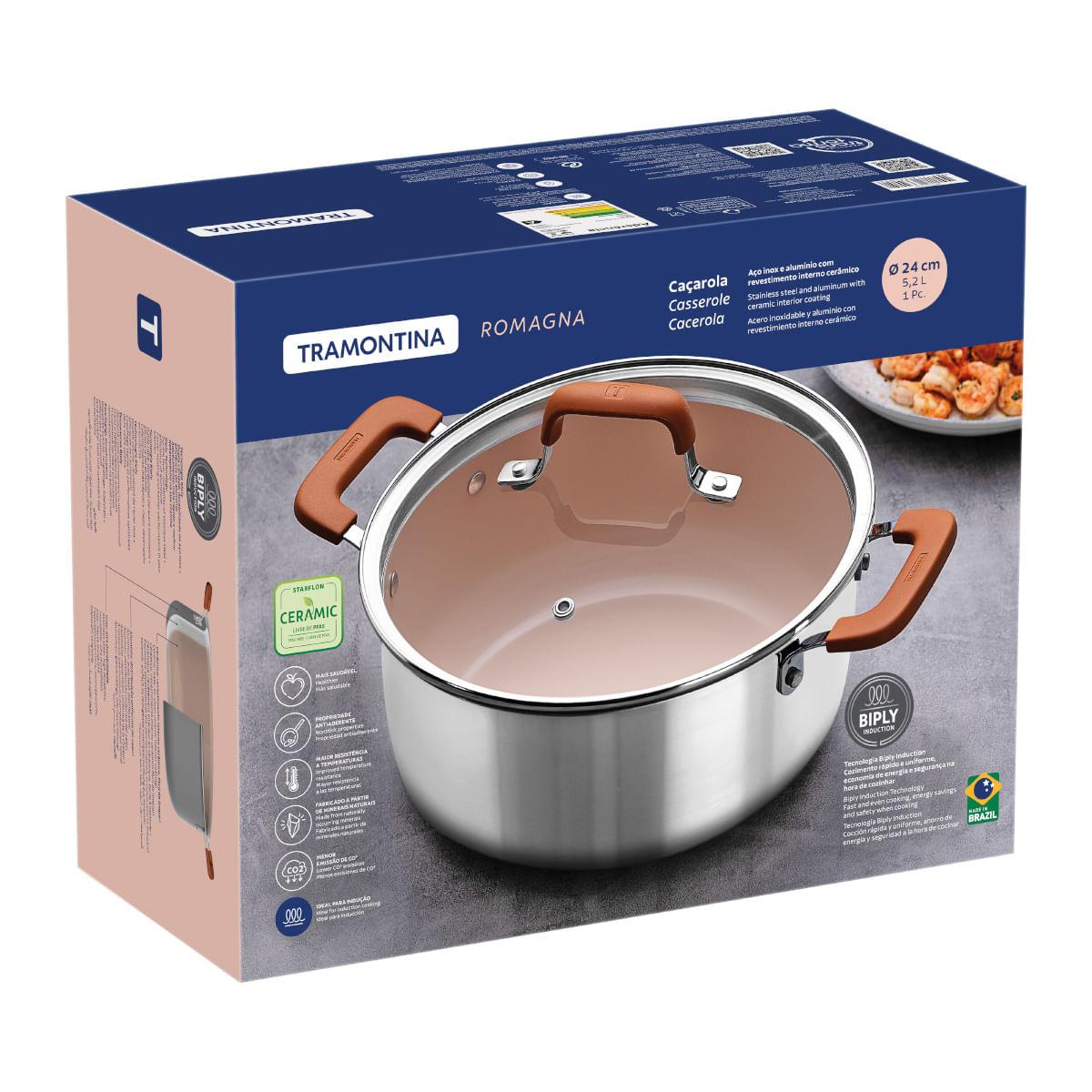 Caçarola Tramontina Romagna Aço Inox Cerâmico Marfim 24 cm 5,24 L