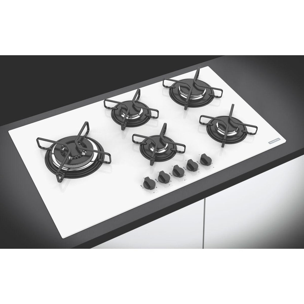 Cooktop a Gás Tramontina Penta Side Plus 5GG W Tri 90 em Vidro Temperado Branco