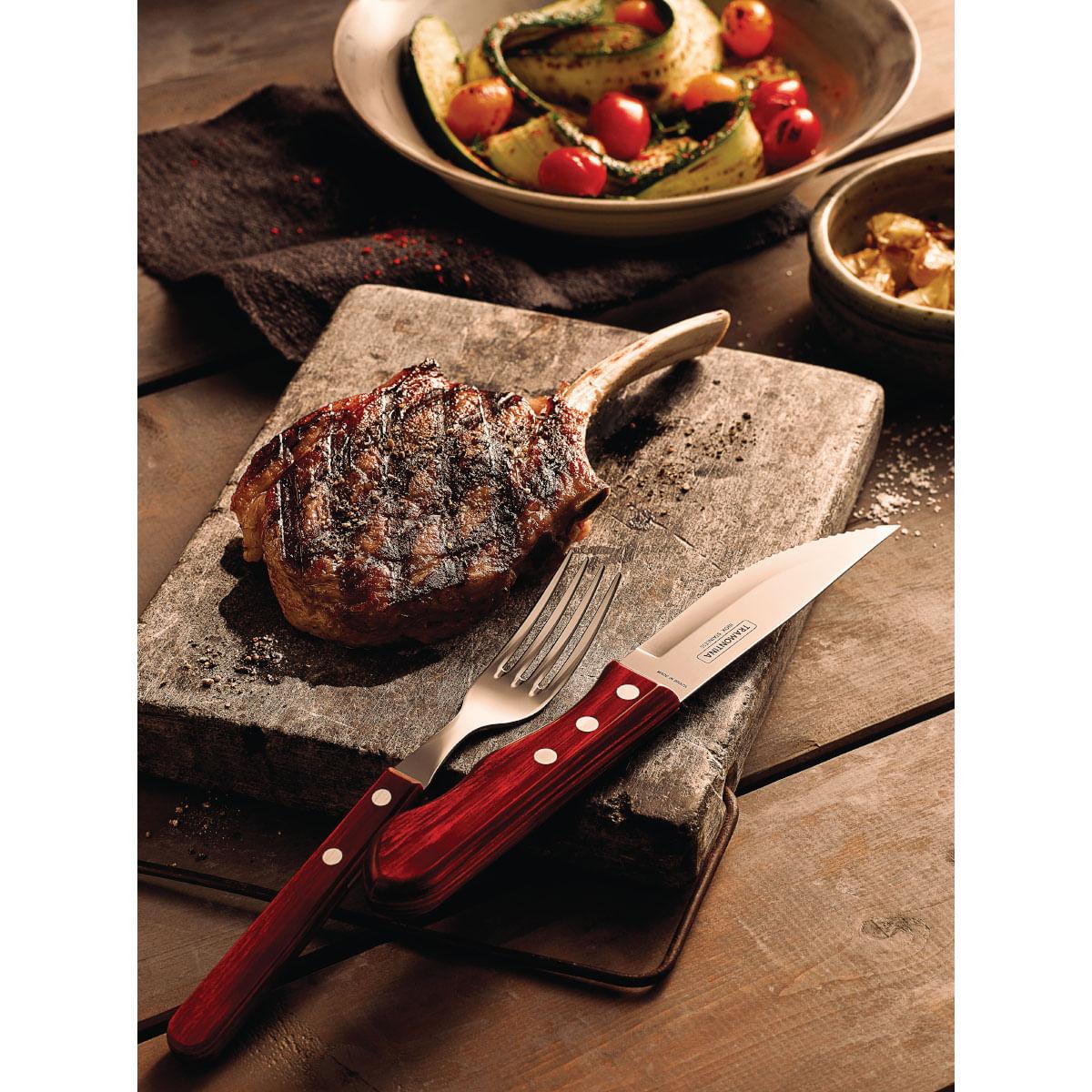 Jogo de Talheres para Churrasco Jumbo Tramontina Vermelho Polywood 12 Peças