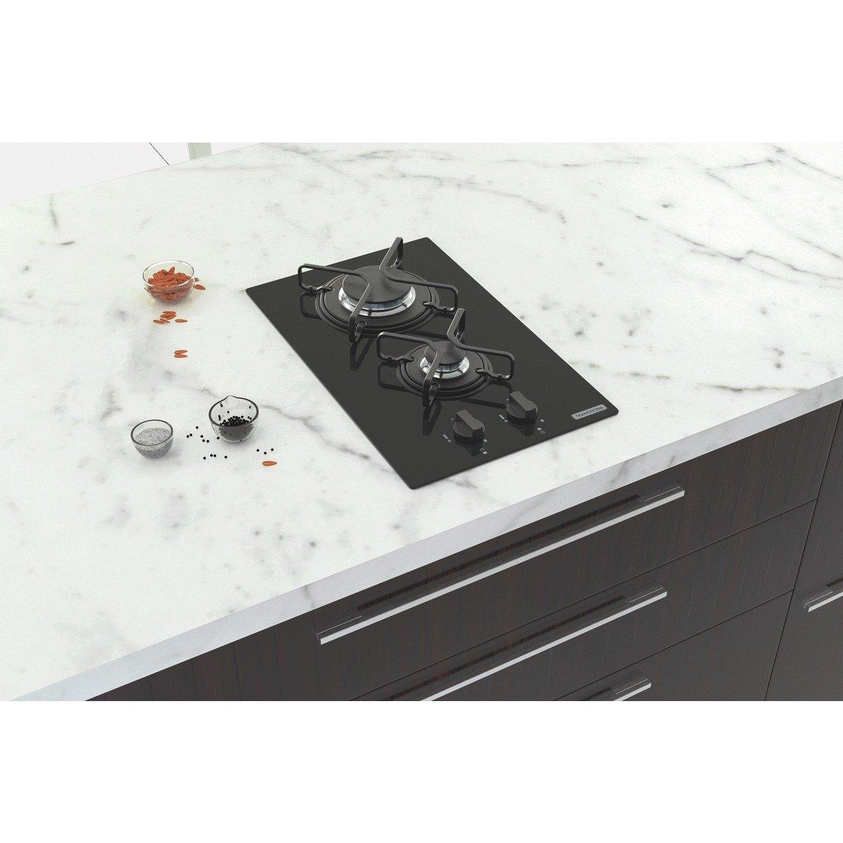 Cooktop a Gás Tramontina Dominó 2GG 30 em Vidro Temperado Preto 2 Queimadores
