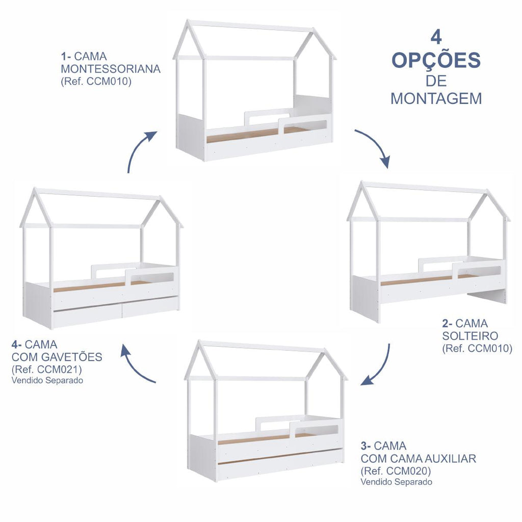 Cama Infantil Montessoriana Solteiro Branco Completa Móveis