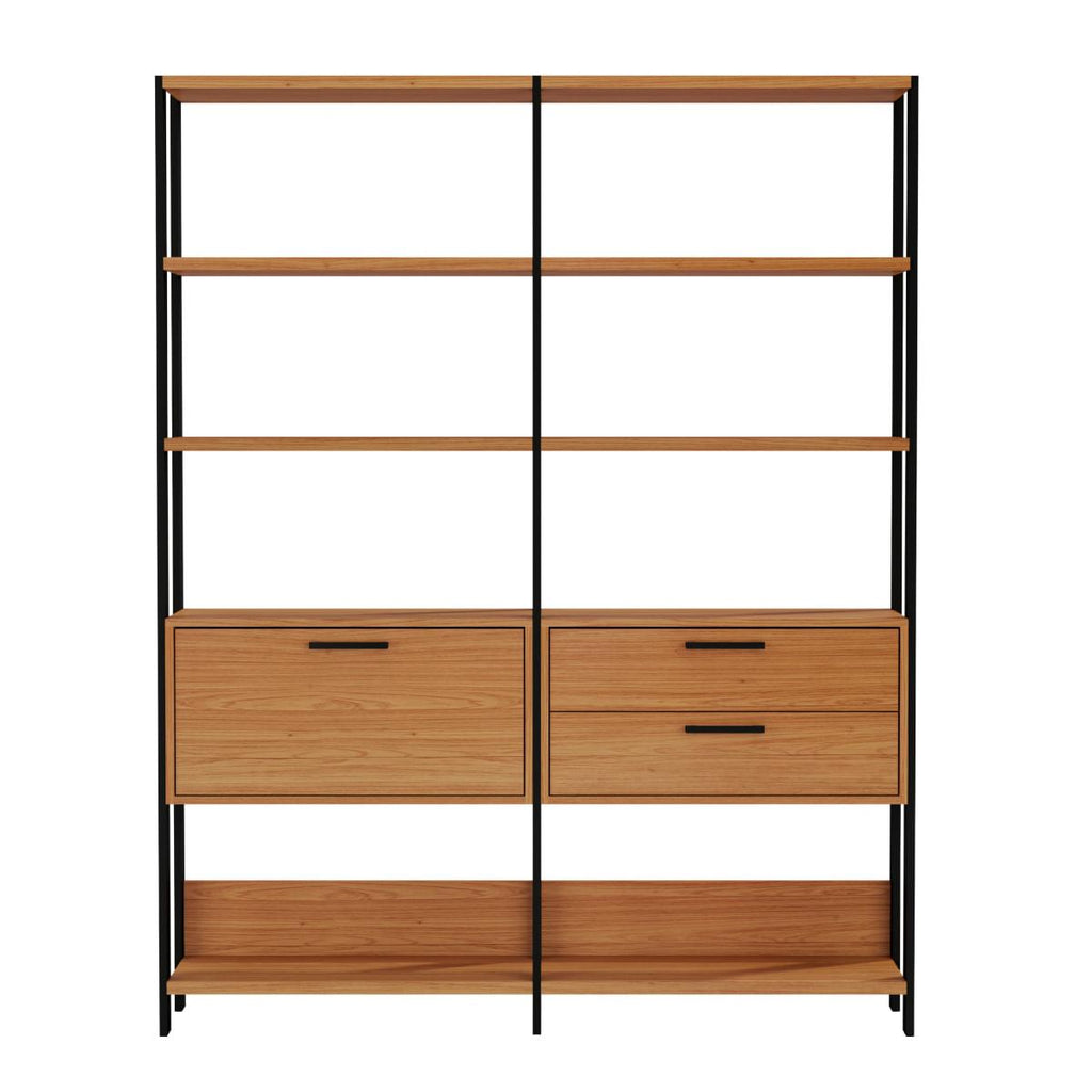 Estante para Livros  2 Gavetas 1 Porta Freijó/Preto Fosco 145 x 32 x 185 cm Dalla Costa E92