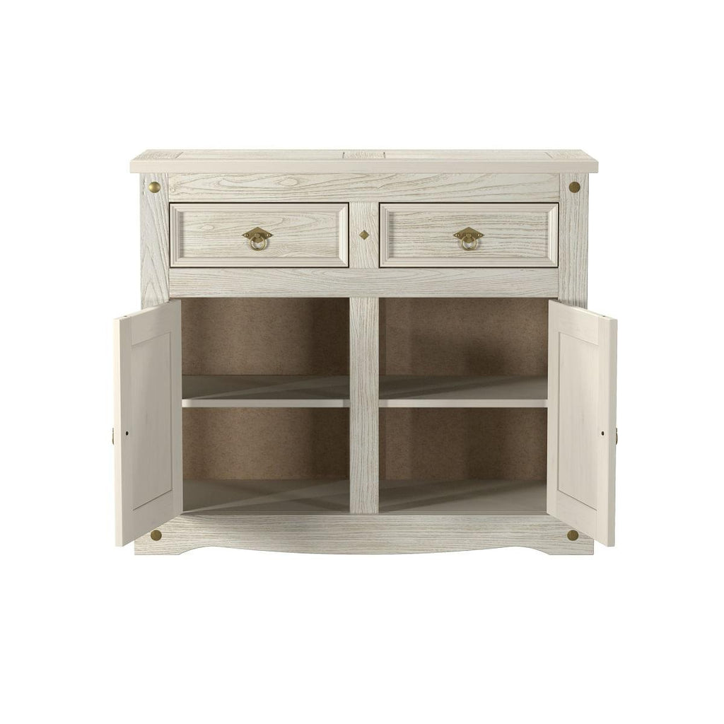 Aparador Buffet em Madeira 2 Portas 2 Gavetas 104 cm Patina Branca Elliottiis