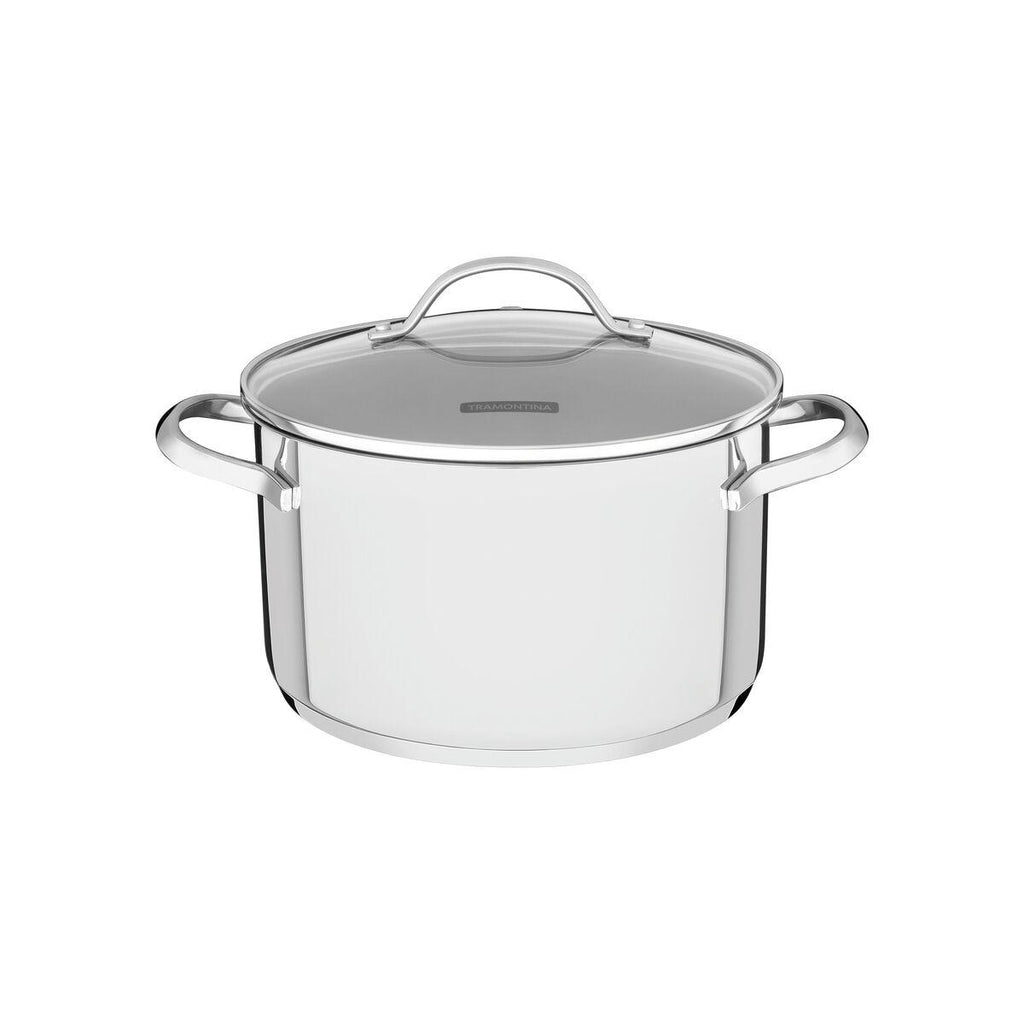 Jogo de Panelas Tramontina Una Aço Inox Fundo Triplo Tampas de Vidro 3 Peças