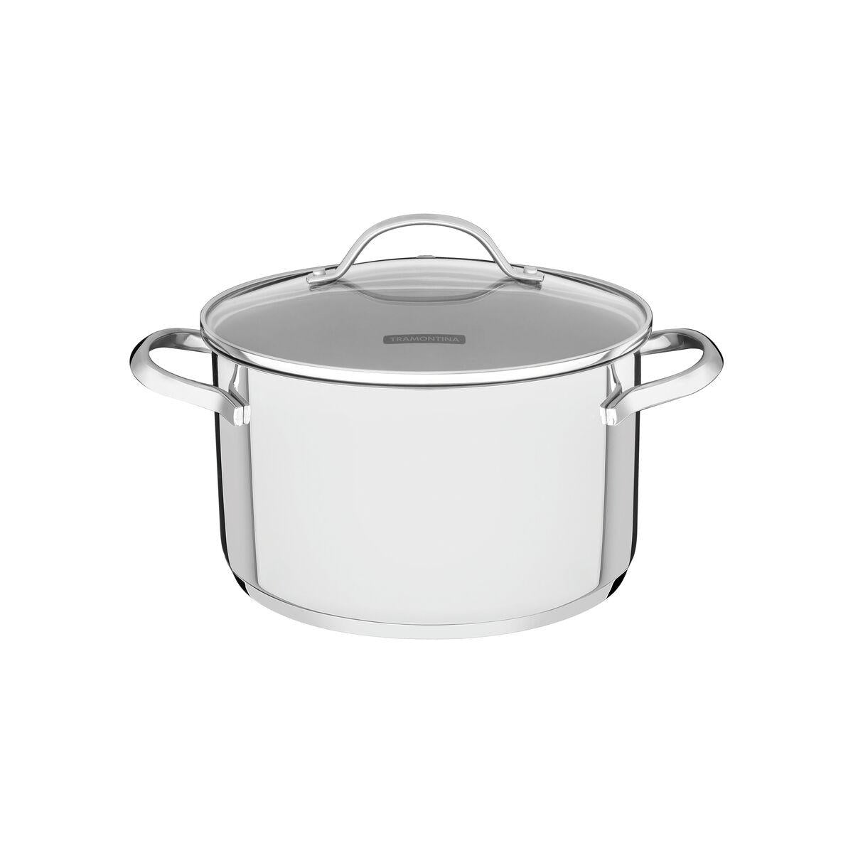 Jogo de Panelas Tramontina Una Aço Inox Fundo Triplo Tampas de Vidro 3 Peças