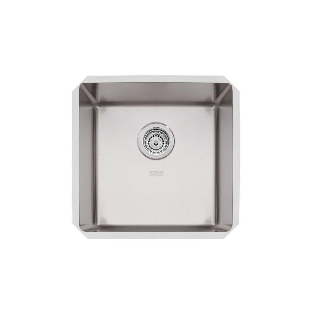 Cuba de Embutir Quadrum 40 U Undermount Tramontina 40 x 40 x 20 cm em Aço Inox Scotch Brite com Válvula