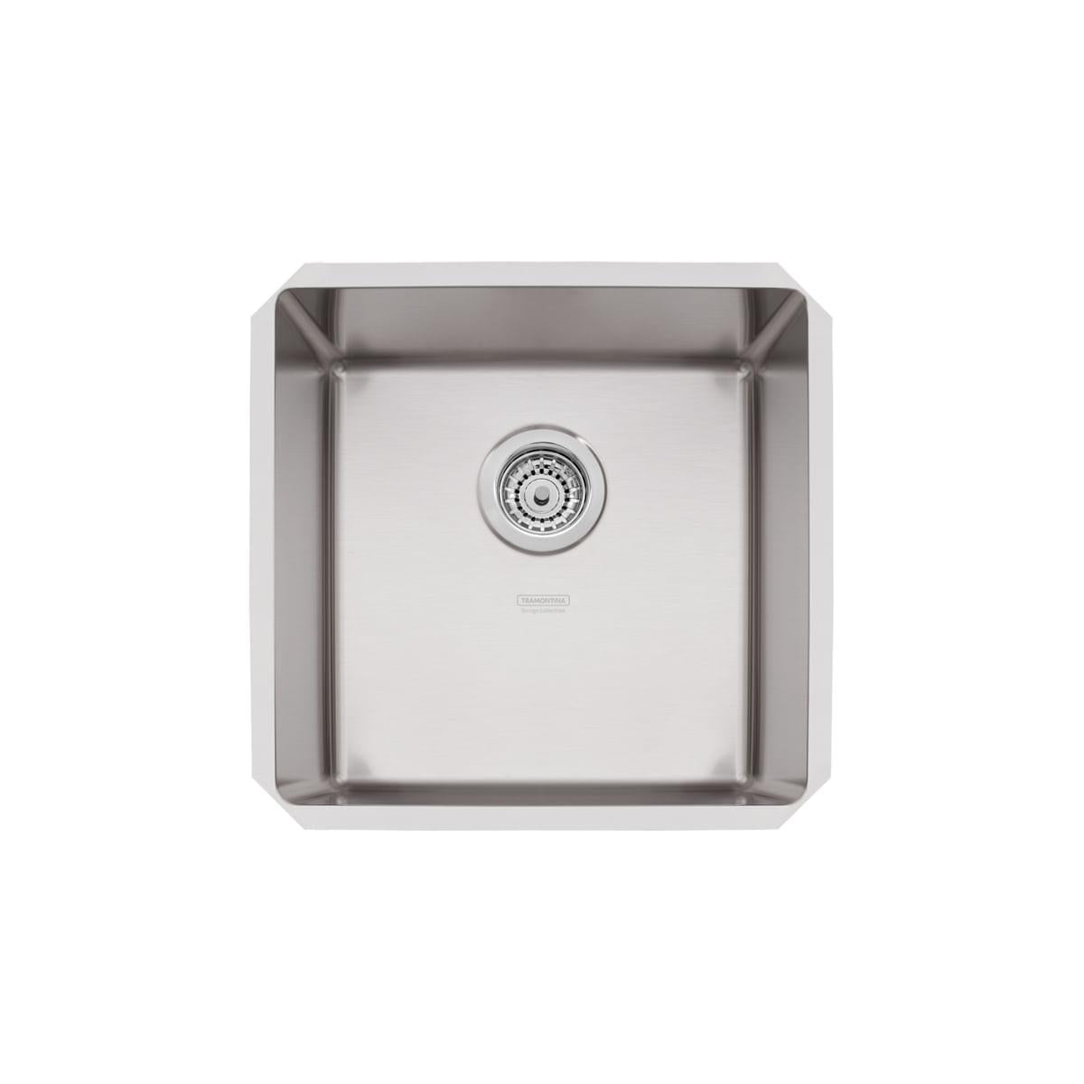 Cuba de Embutir Quadrum 40 U Undermount Tramontina 40 x 40 x 20 cm em Aço Inox Scotch Brite com Válvula