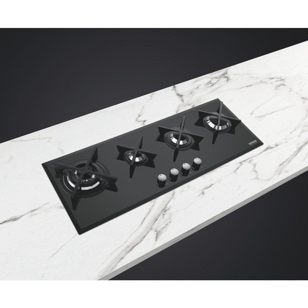 Cooktop a Gás Tramontina Slim Glass Flat 4GG B 100 Safestop em Vidro Temperado Preto e Trempes em Ferro Fundido