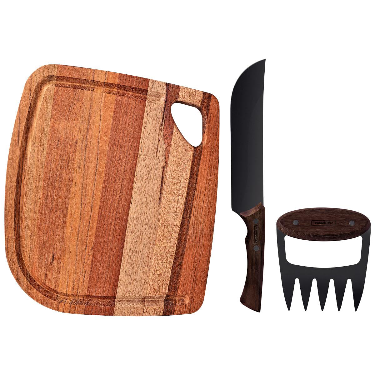 Jogo para Churrasco Tramontina Black Aço Inox Madeira 3 Peças