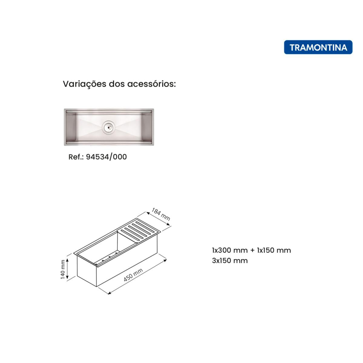 Canal Organizador em Aço Inox Tramontina para Sobrepor com Acabamento Scotch Brite 45x18 cm