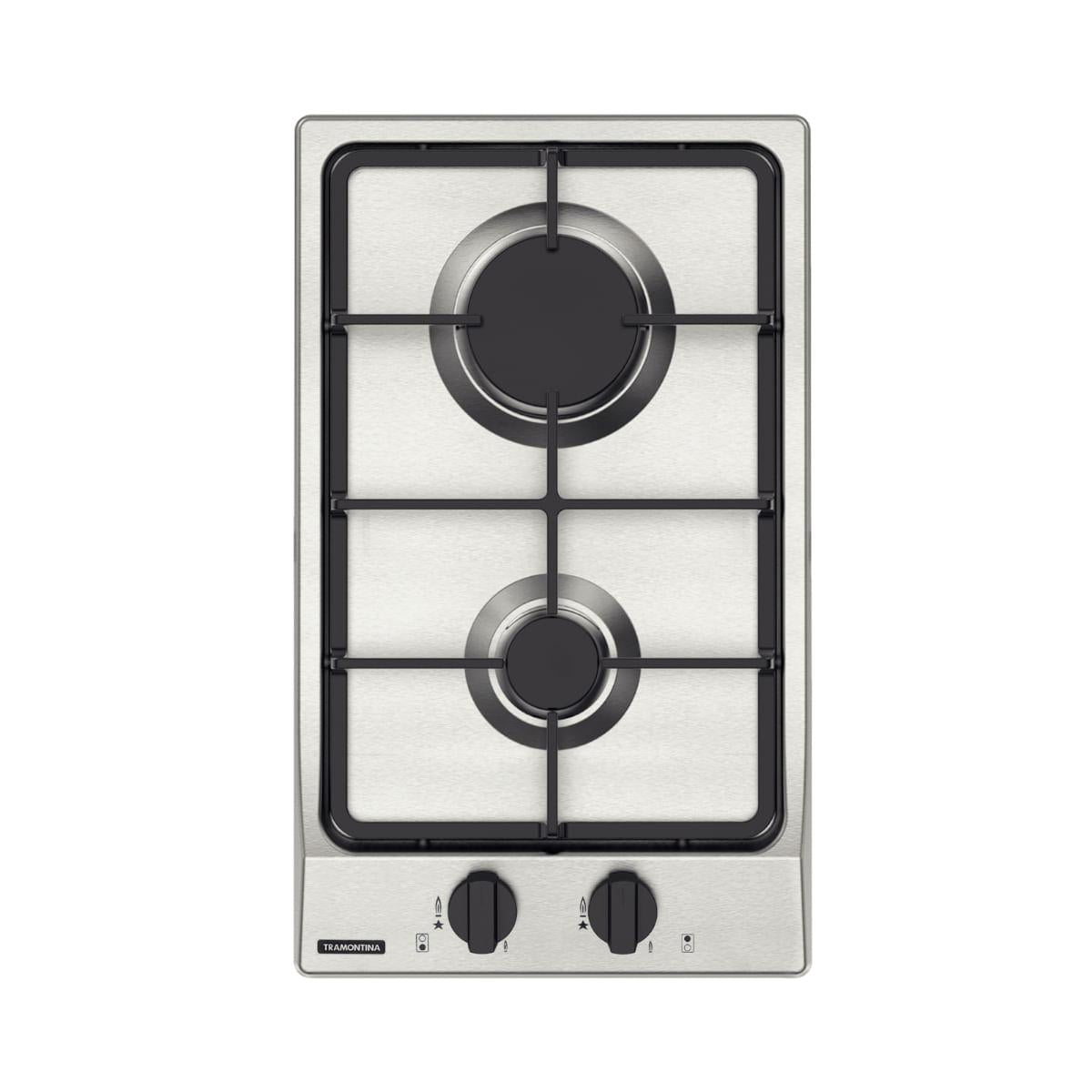 Cooktop a Gás Tramontina Dominó FF 2GX 30 em Aço Inox com Trempes em Ferro Fundido 2 Queimadores