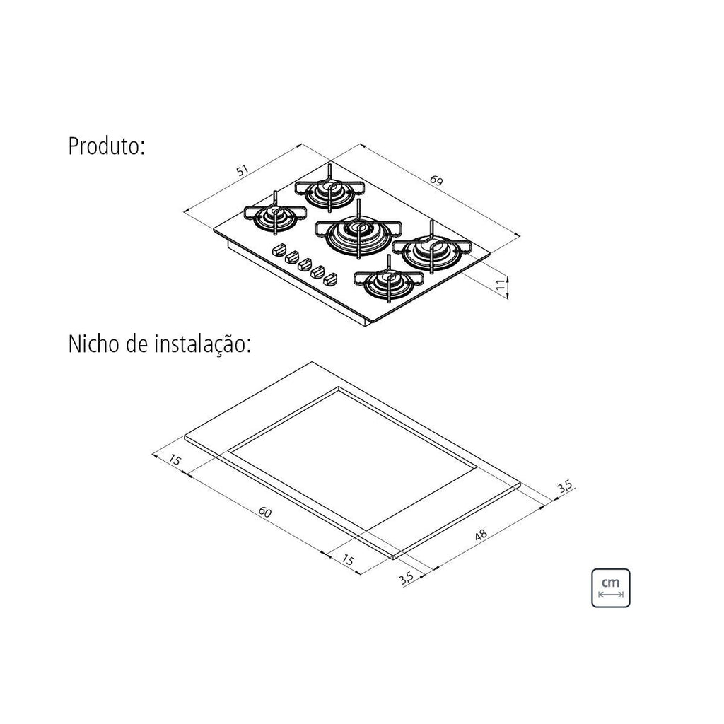 Cooktop a Gás Tramontina Penta em Vidro Temperado Preto 5 Queimadores