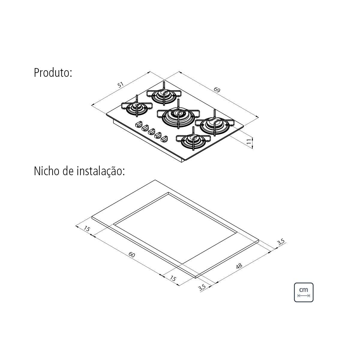 Cooktop a Gás Tramontina Penta em Vidro Temperado Preto 5 Queimadores