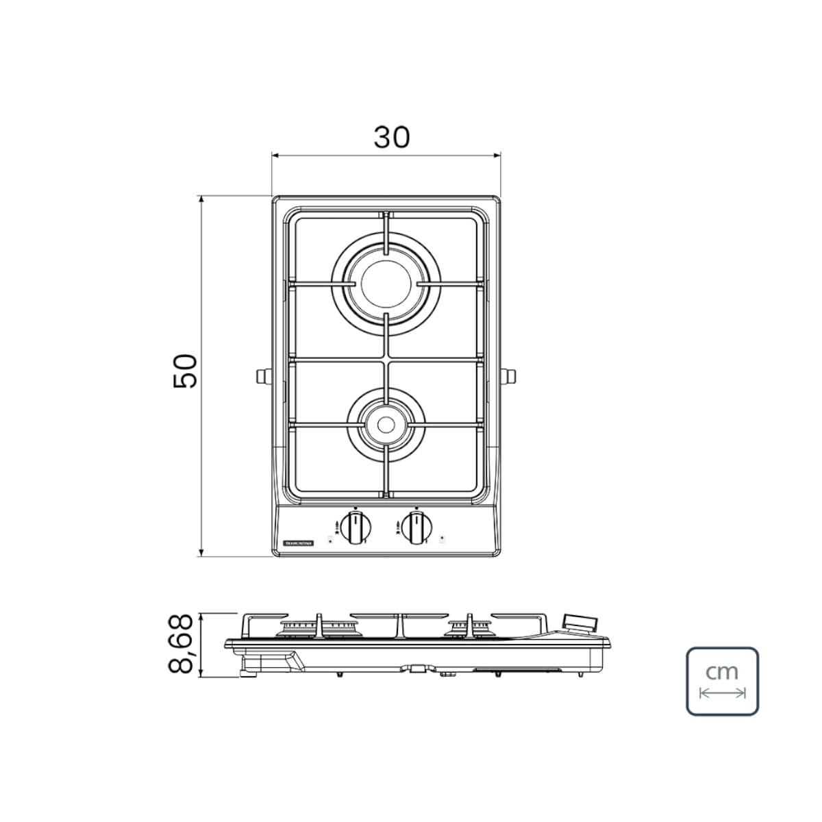 Cooktop a Gás Tramontina Dominó FF 2GX 30 em Aço Inox com Trempes em Ferro Fundido 2 Queimadores
