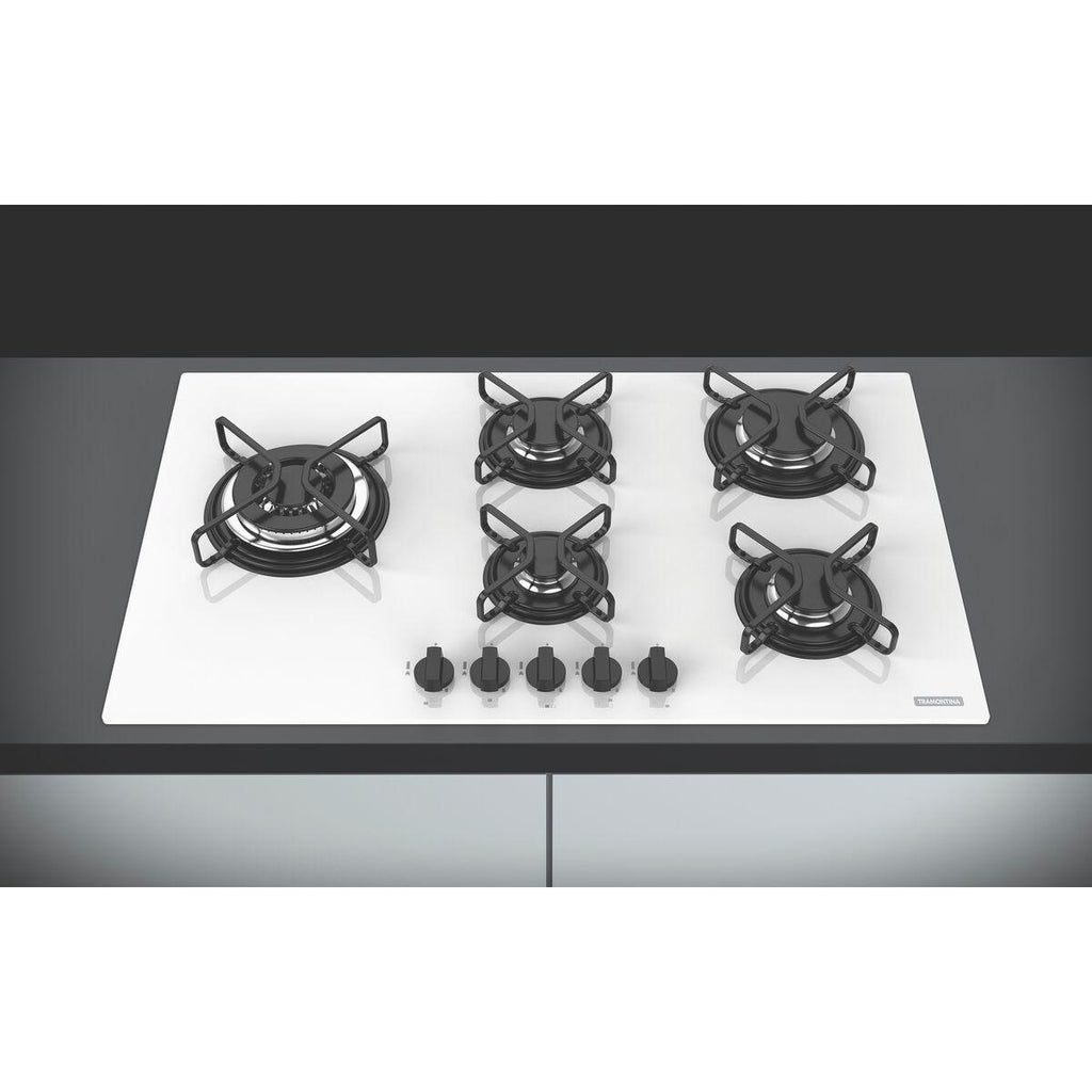 Cooktop a Gás Tramontina Penta Side Plus 5GG W Tri 90 em Vidro Temperado Branco