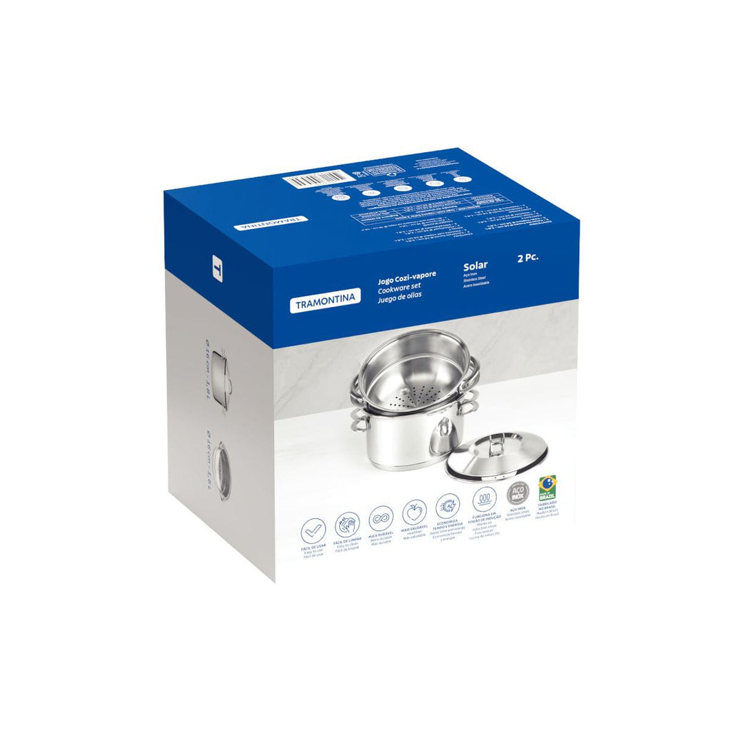 Jogo de Cozi-Vapore Tramontina Solar em Aço Inox 2 peças 16 cm