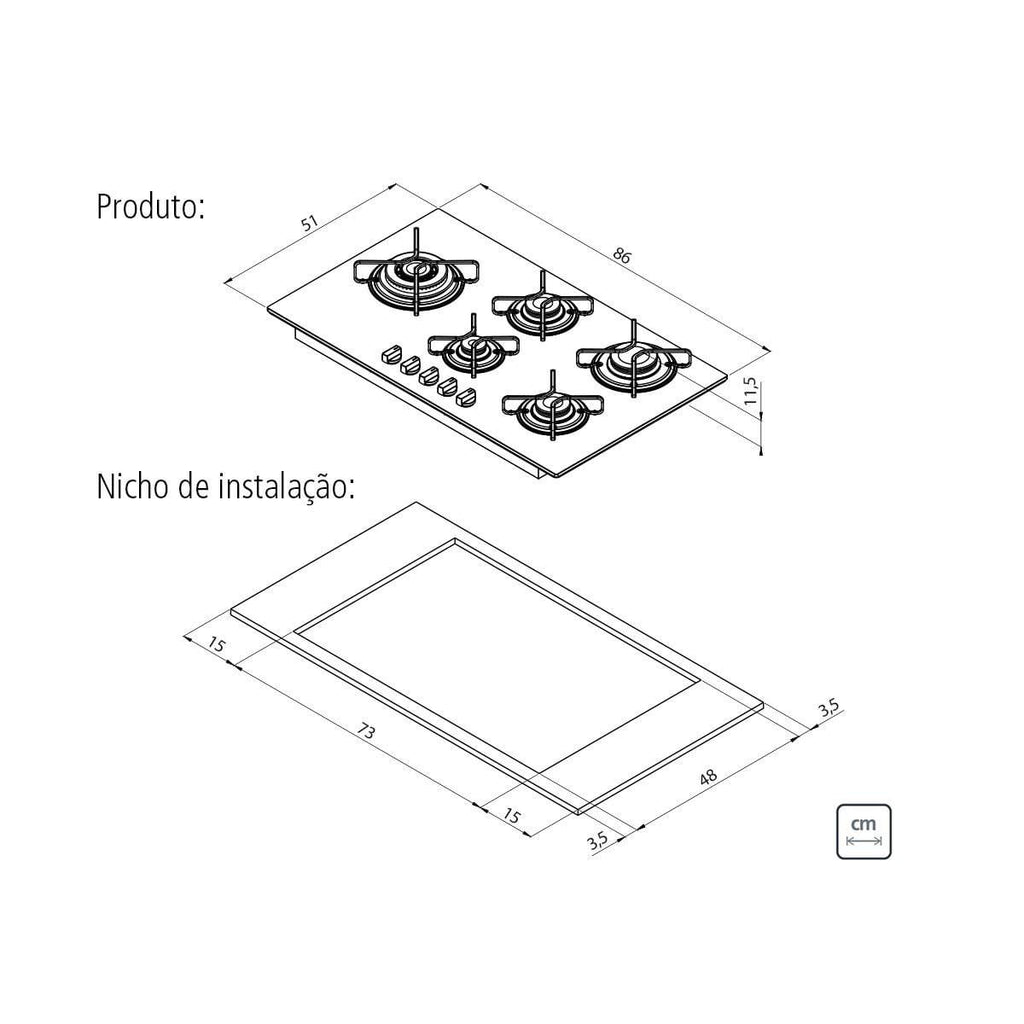 Cooktop a Gás Tramontina Penta Side Plus 5GG W Tri 90 em Vidro Temperado Branco