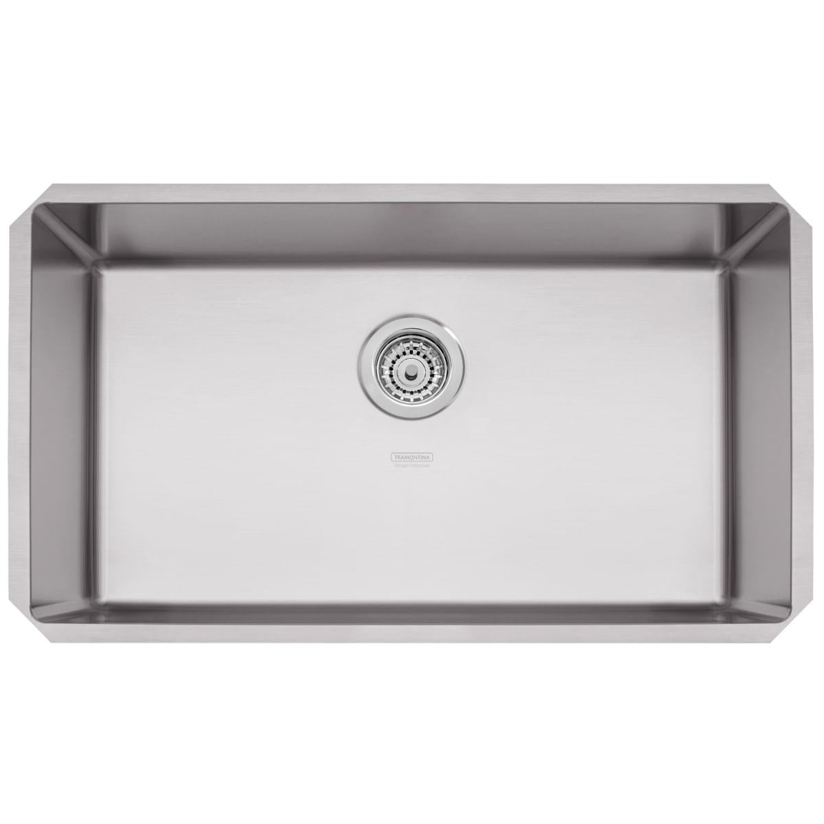 Cuba de Embutir Quadrum 70 U Undermount Tramontina 70 x 40 x 20 cm em Aço Inox Acetinado com Válvula