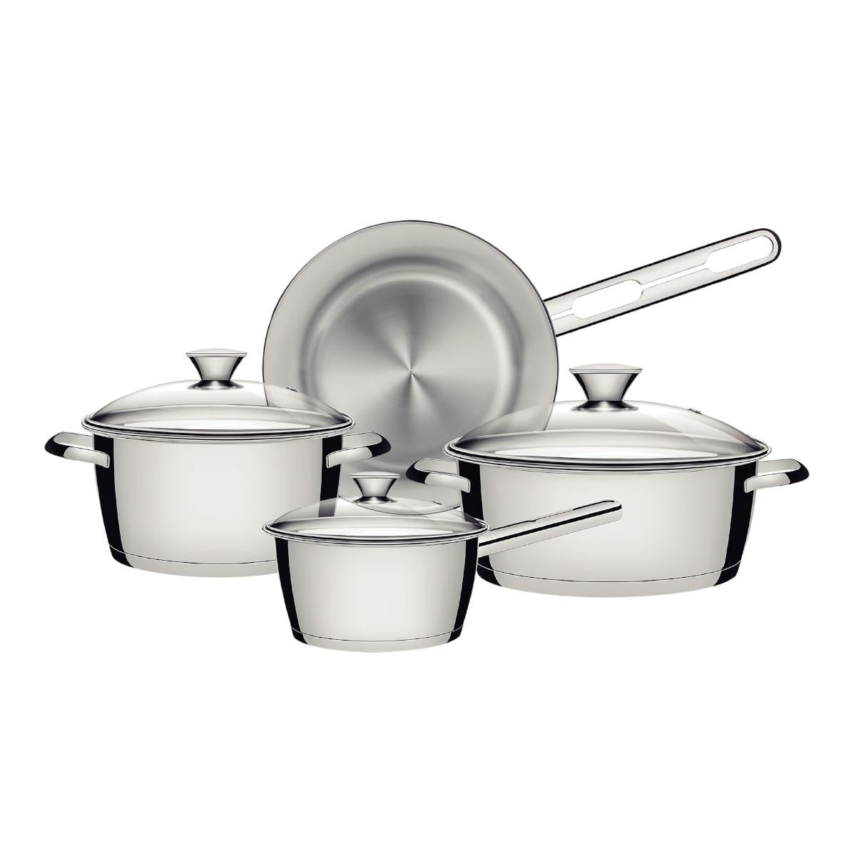 Jogo de Panelas Tramontina Allegra Aço Inox Fundo Triplo 4 Peças