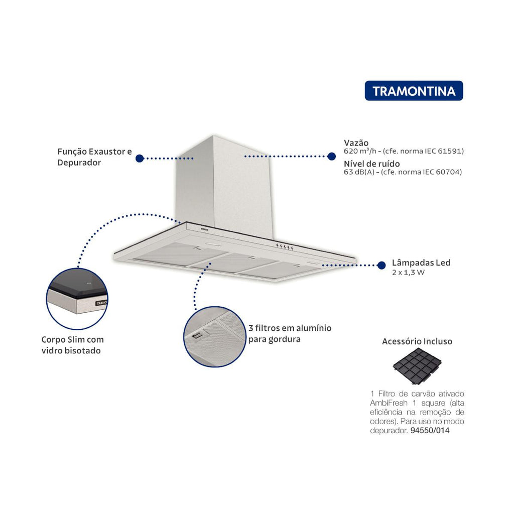Coifa de Parede Tramontina Slim Wall 90 cm em Aço Inox 220V