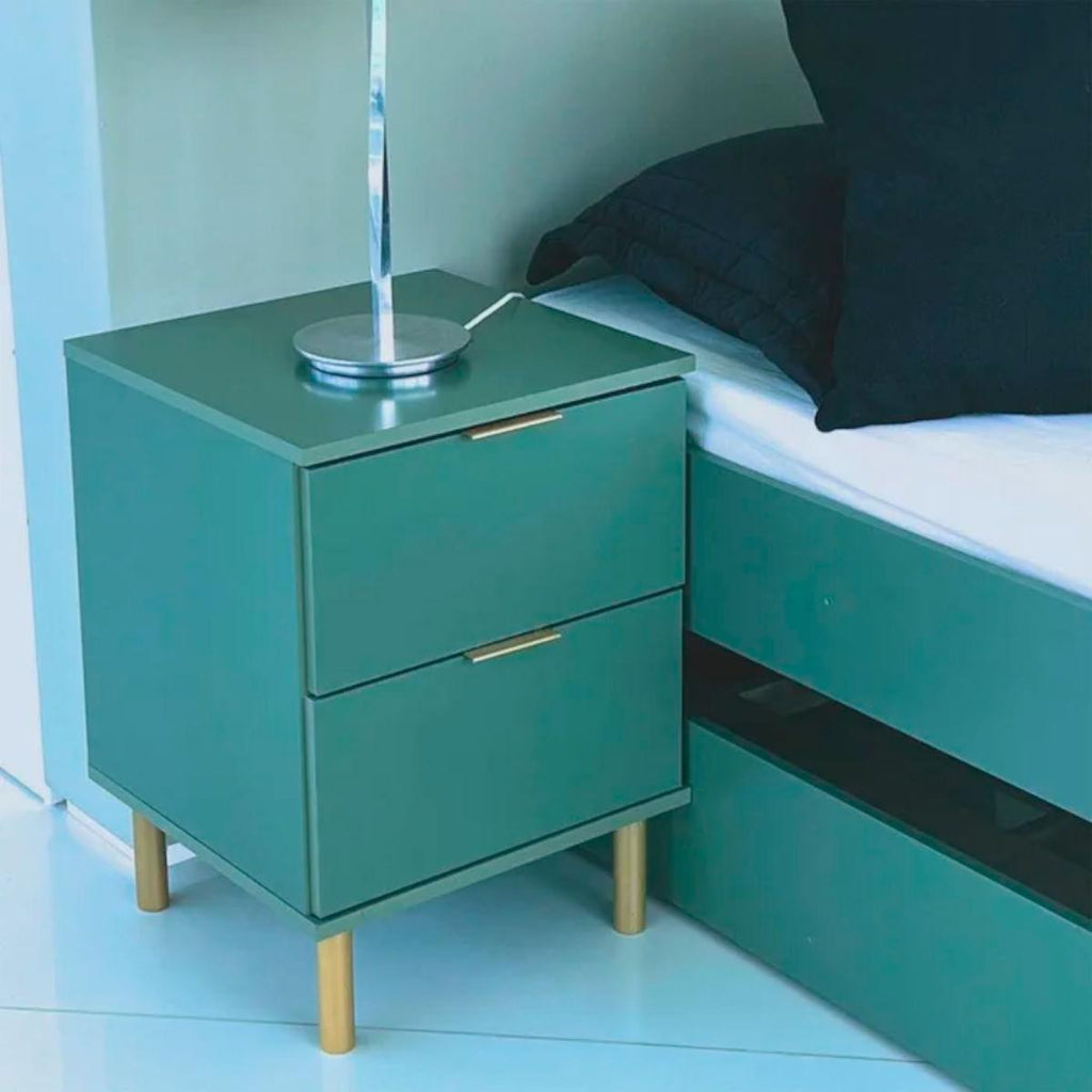 Mesa de Cabeceira 2 Gavetas Verde Oliva 41x39x56 cm Ditália