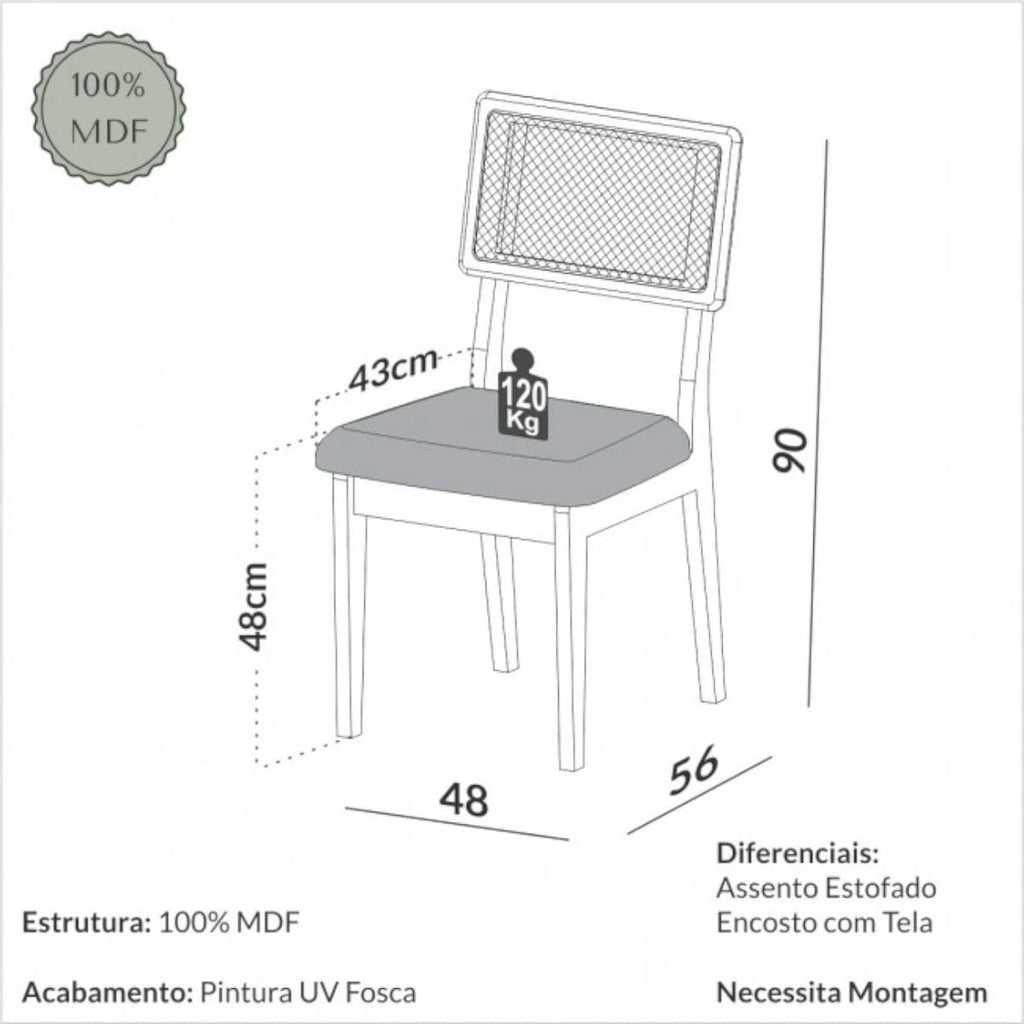 Kit 2 Cadeiras em MDF Freijó Estofado Vermelho Veronese Encosto com Tela Dalla Costa