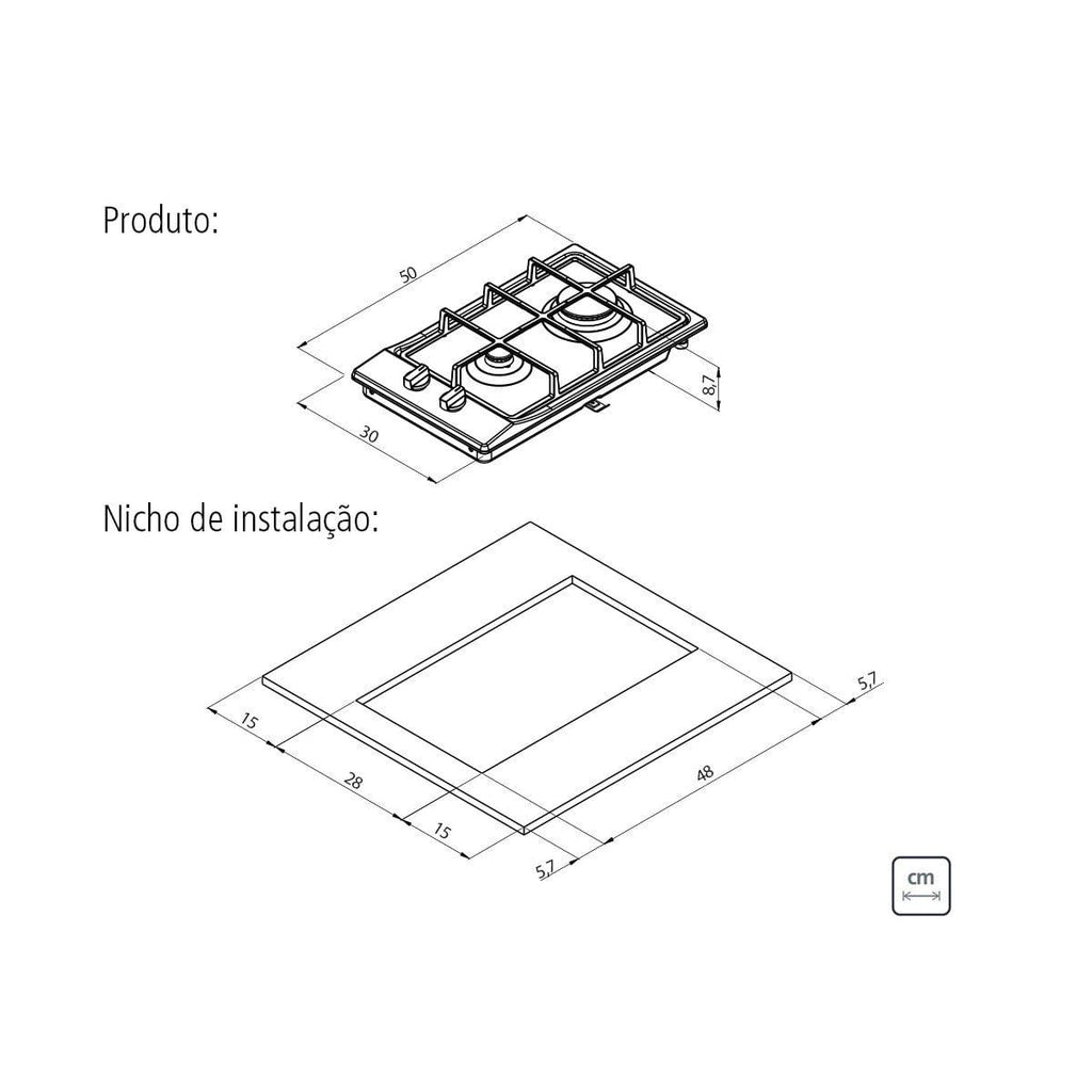 Cooktop a Gás Tramontina Dominó 2GX HE Safestop 30 em Aço Inox e Trempes em Ferro Fundido