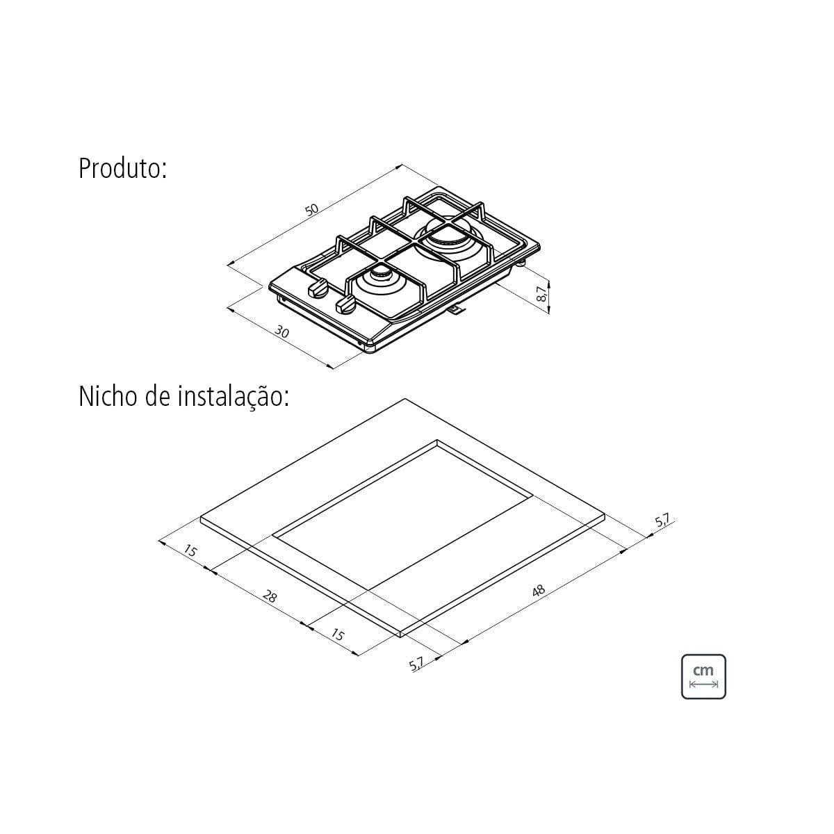 Cooktop a Gás Tramontina Dominó 2GX HE Safestop 30 em Aço Inox e Trempes em Ferro Fundido