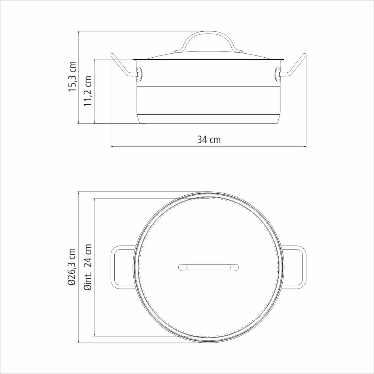 Caçarola Rasa Tramontina Professional Aço Inox 4,7L com Tampa Plana e Fundo Triplo 24cm