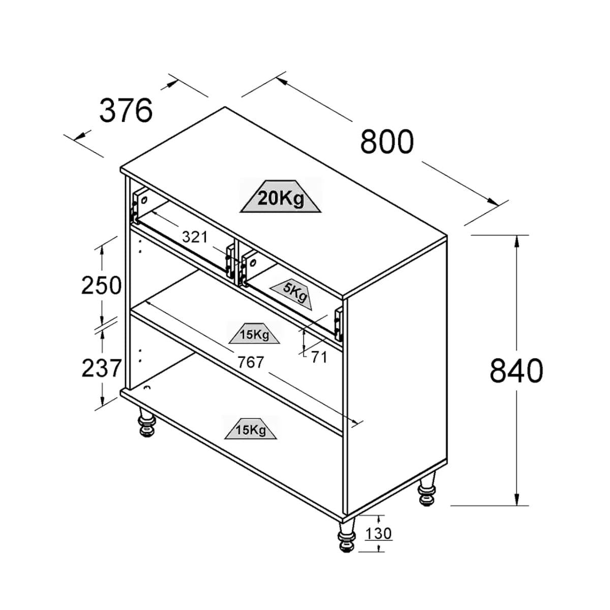 Aparador Buffet Ditália 2 Gavetas 2 Portas Branco R-629