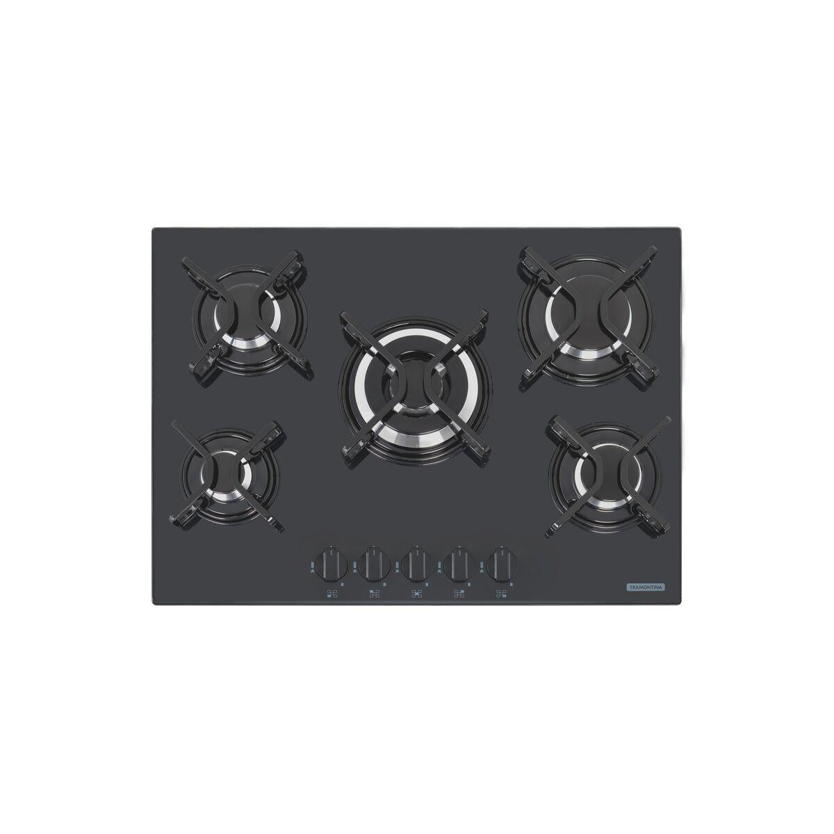 Cooktop a Gás Tramontina Penta em Vidro Temperado Preto 5 Queimadores