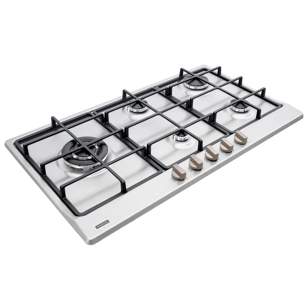 Cooktop a Gás Tramontina Penta Plus 5GX TRI HE Safestop 90 em Aço Inox e Trempes em Ferro Fundido
