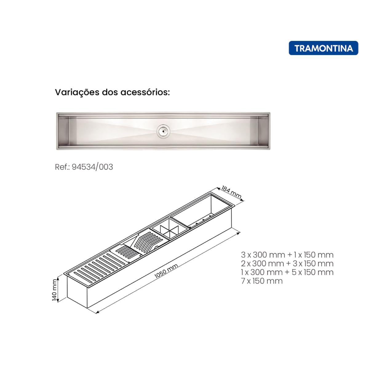 Canal Organizador Aço Inox Tramontina para Sobrepor Scotch Brite 105x18 cm
