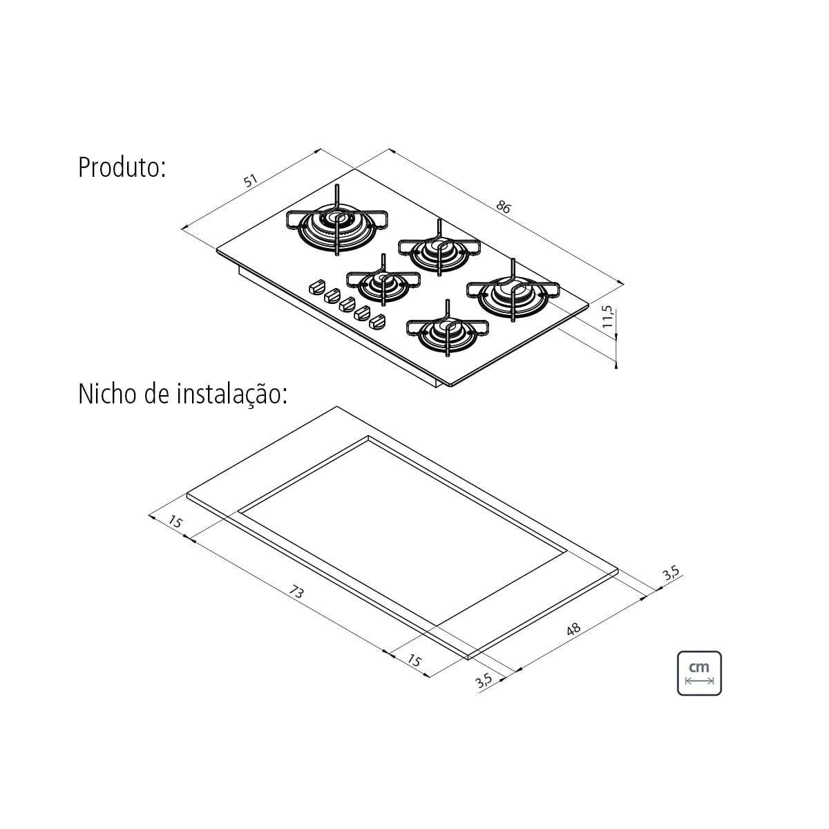 Cooktop a Gás Tramontina Penta Side Plus 5GG B Tri 90 em Vidro Temperado Preto