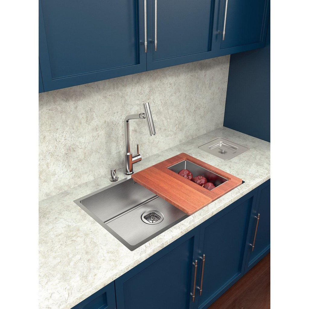 Kit para Cubas Quadrum Tramontina com Tábua em Madeira 42 x 40 cm e Cesto Coador em Aço Inox Scotch Brite