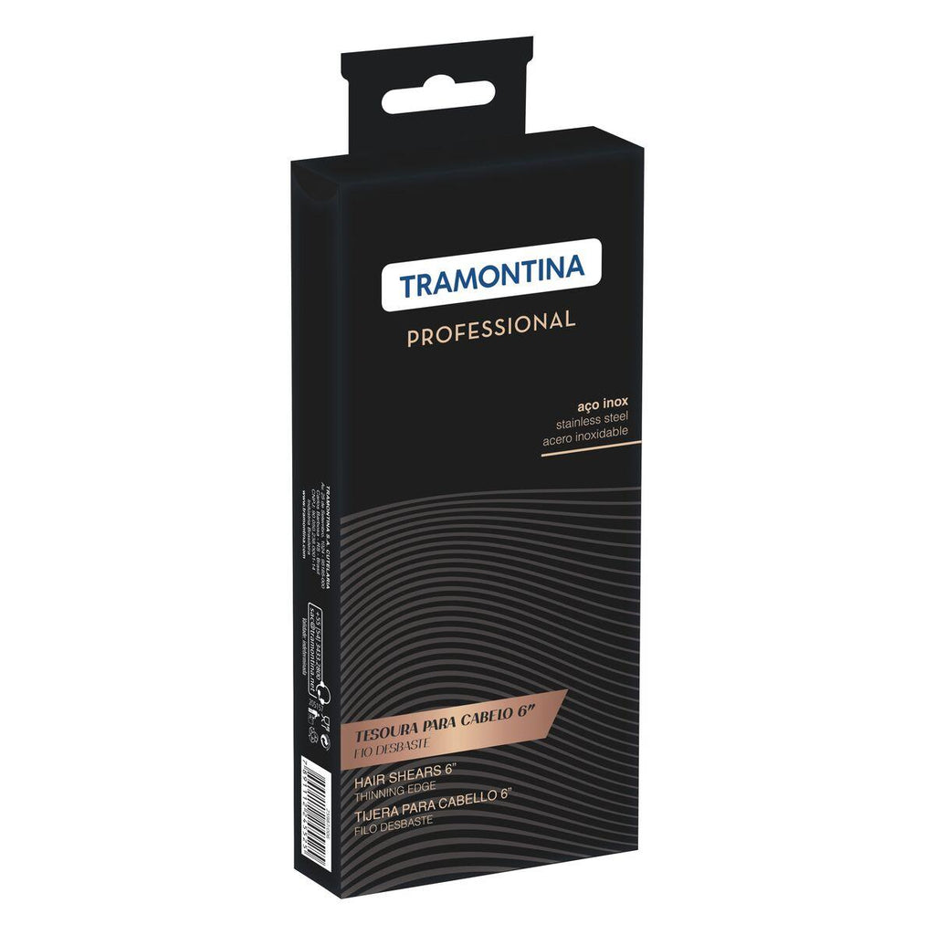 Tesoura para Cabelo Tramontina em Aço Inox com Fio Desbaste e Apoio Fixo para Dedo 6"