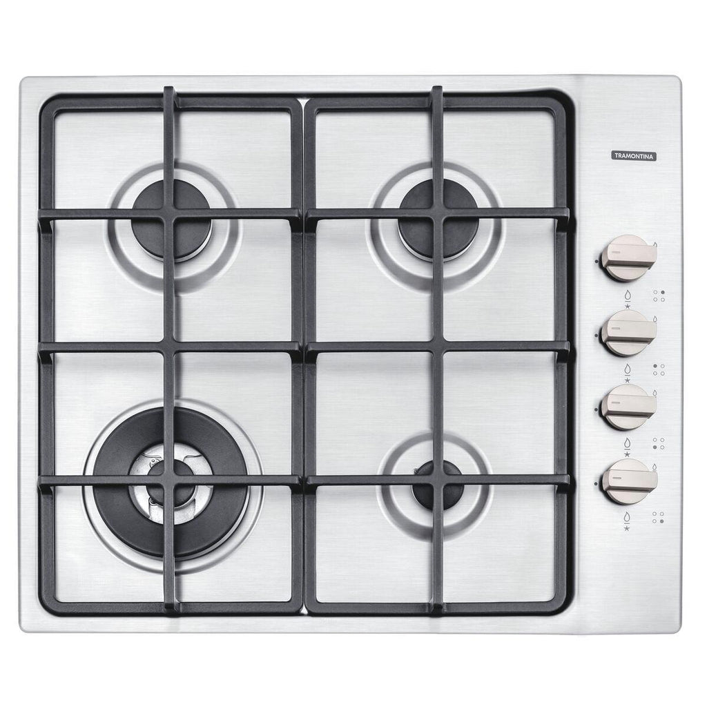 Cooktop a Gás Tramontina Square em Aço Inox Trempes em Ferro Fundido 4 Queimadores